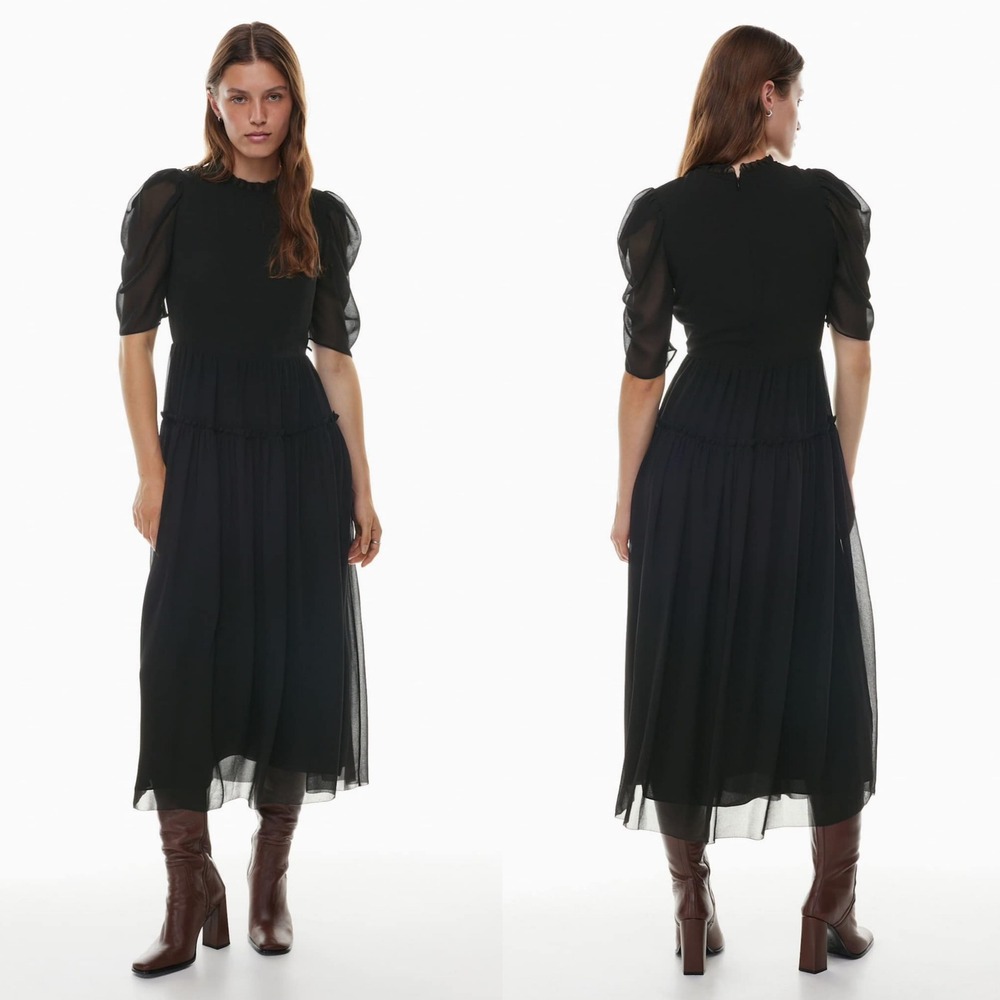 Wilfred X Aritzia Parlour Dress Chiffon Fit & Flare Maxi Dress Black Sz 2 Preppy